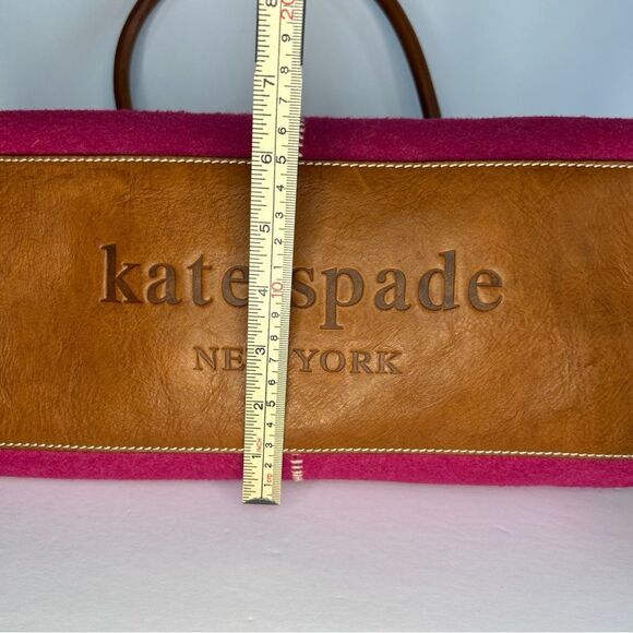 Kate Spade New York Shoulder Bag Pink Wool Brown Leather Trim Zip Top - Picture 10 of 12
